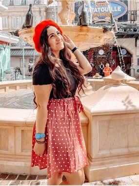 SHEIN Red Polka Dot Tie-Waist Skater Skirt